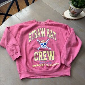 Straw Hat Crew Graphic Sweatshirt Adult Small Pink Crew Neck Pullover